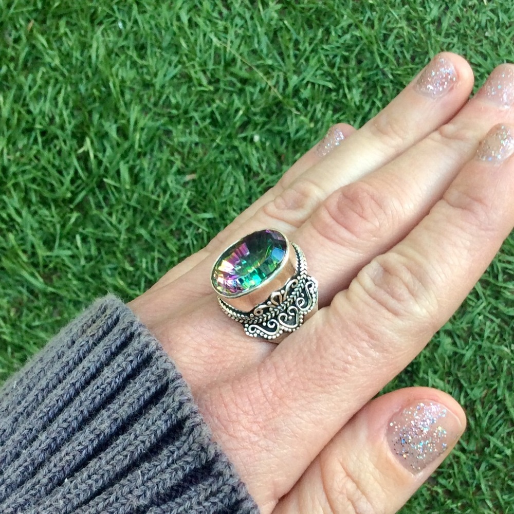 (SOLD)Mystic Topaz Sterling Silver Ring - Picture 1 of 5